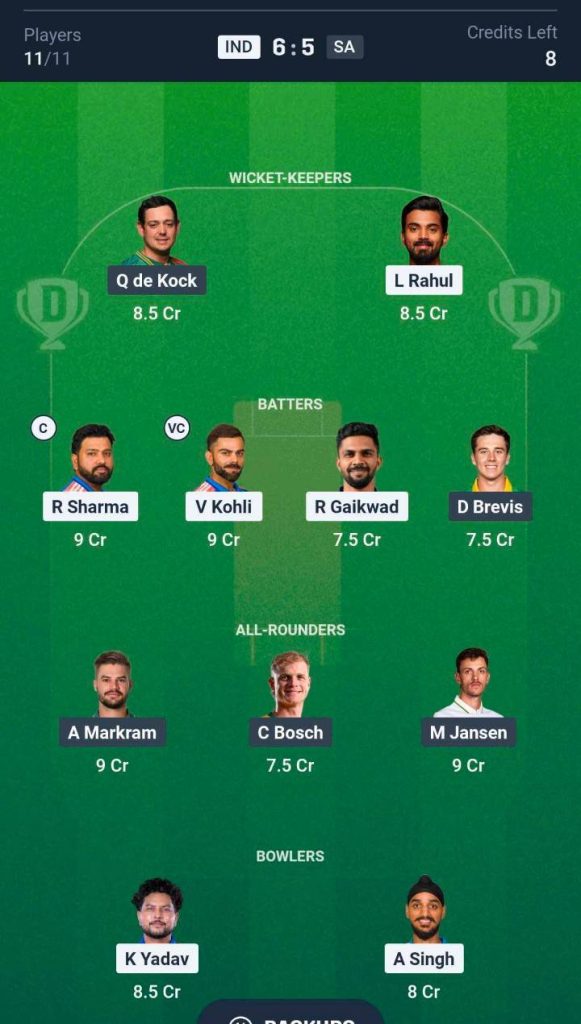 IND vs SA 3rd ODI Dream11 Prediction team
